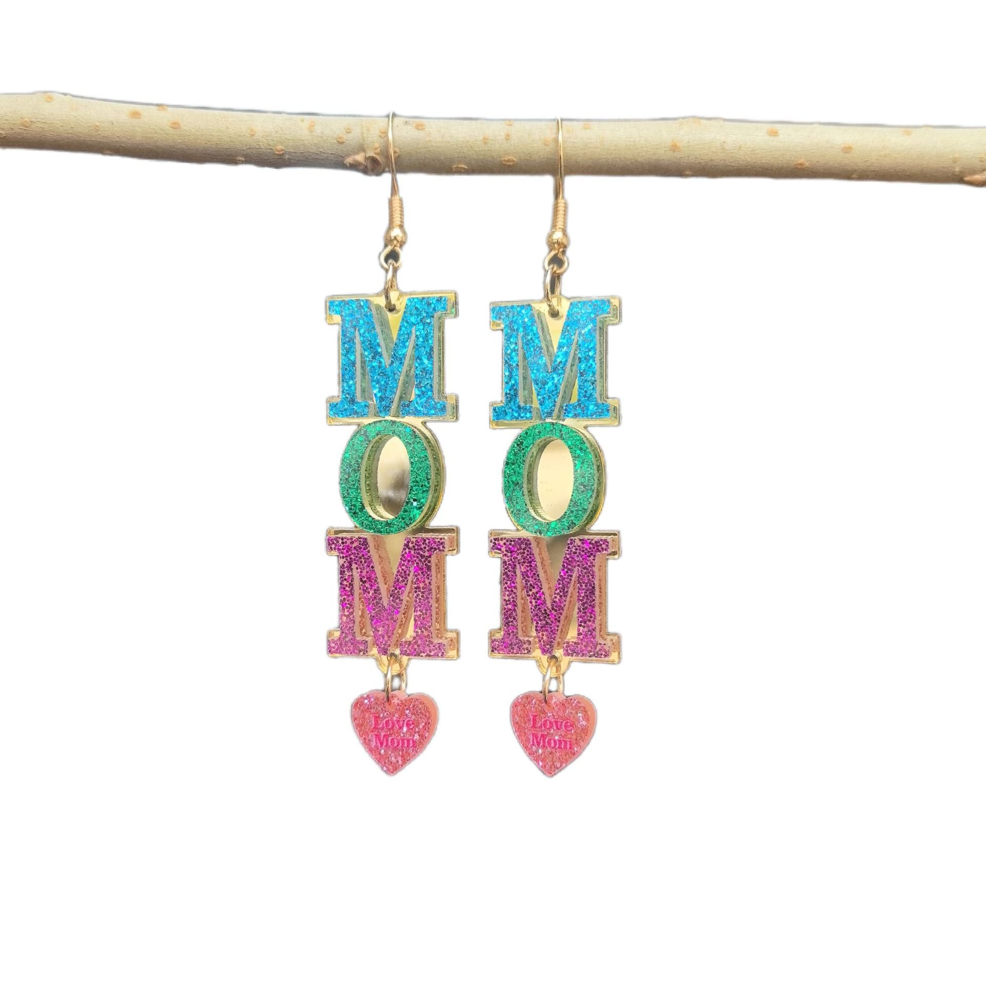 Wholesale  2PCS/Pack Mothers Day Mosaic Acrylic MOM MAMA Letter Love Earrings Holiday Gift Earrings